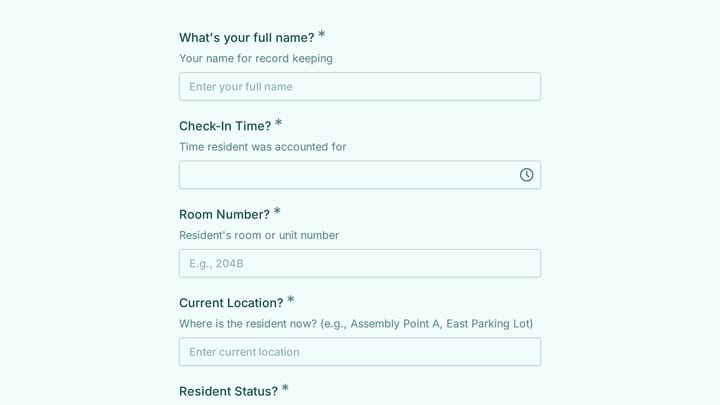 Evacuation Check-In Form preview