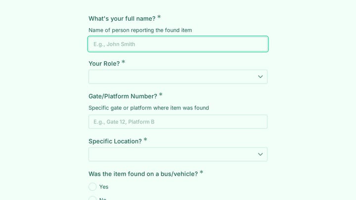 Bus Terminal Found Item Report preview