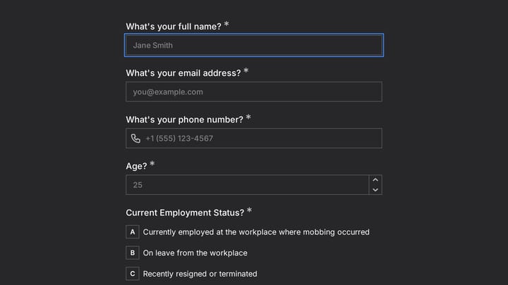 Workplace Mobbing Counseling Intake Form preview