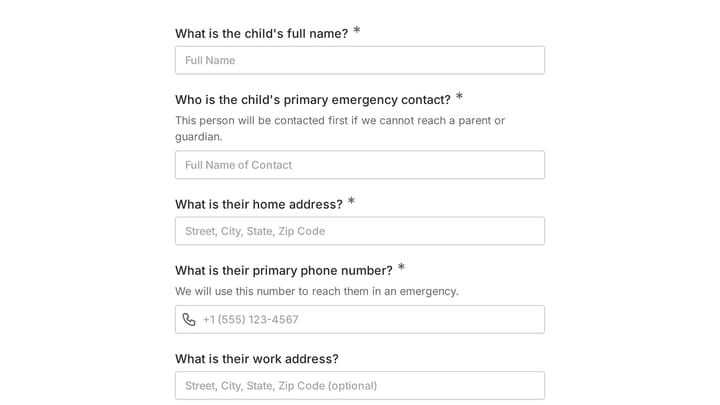 Day Care Emergency Contact Form preview