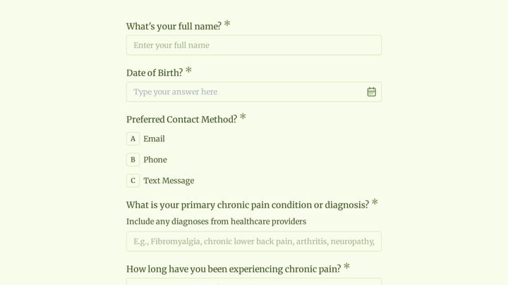 Chronic Pain Coaching Intake Form preview
