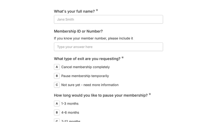 Membership Exit Form preview