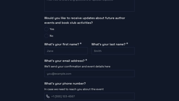 Author Event RSVP preview