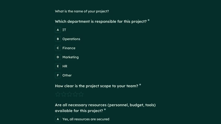 Project Execution Readiness Survey Form preview