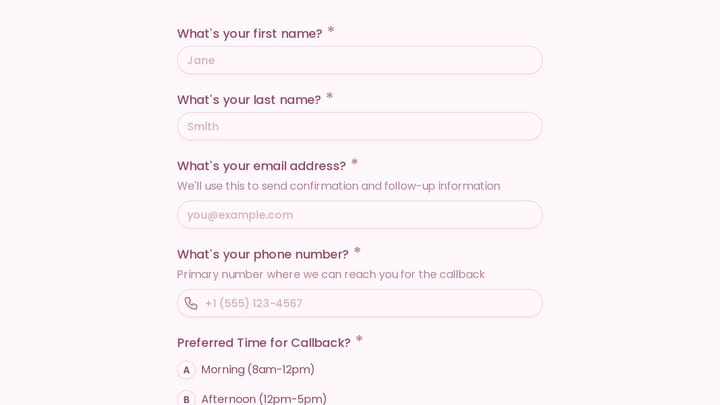 Request a Callback preview