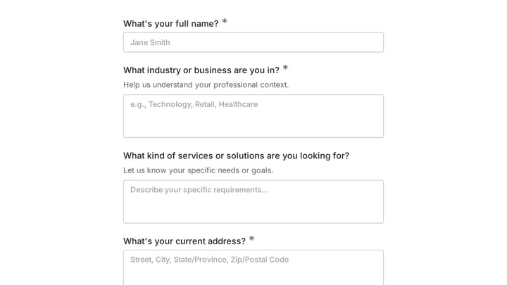 customer profile form preview