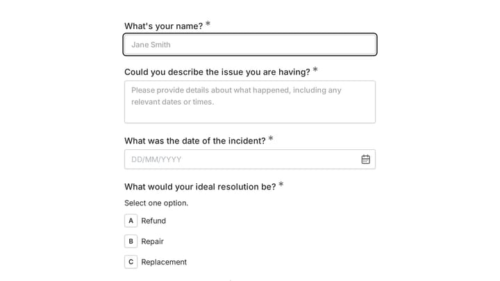 Customer Complaint Form preview