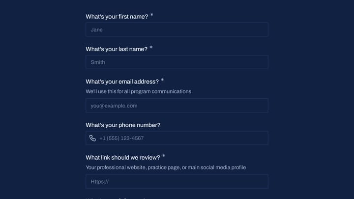 BFRB Affiliate Program Application preview