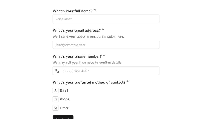 Hairdressers Appointment Request Form preview