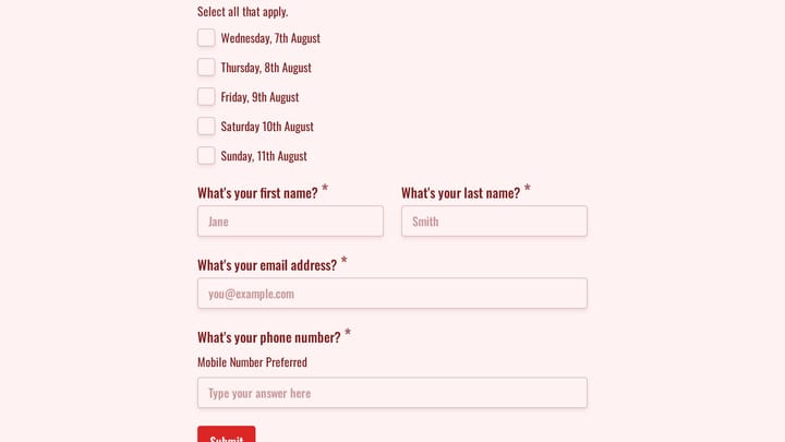 Audition Form preview