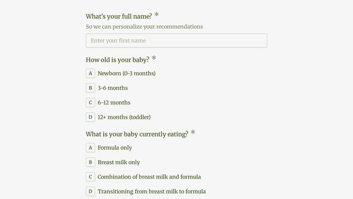 Baby Formula Recommendation Quiz preview