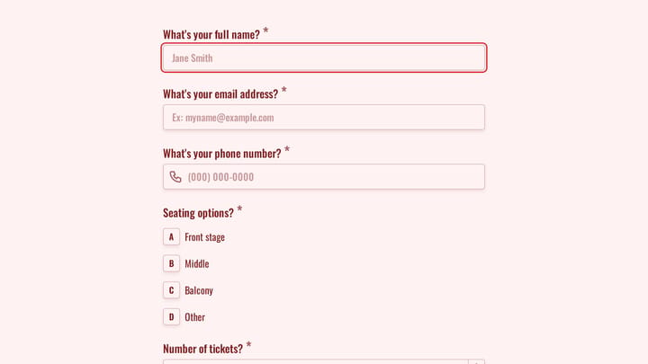 Concert Ticket Registration Form preview