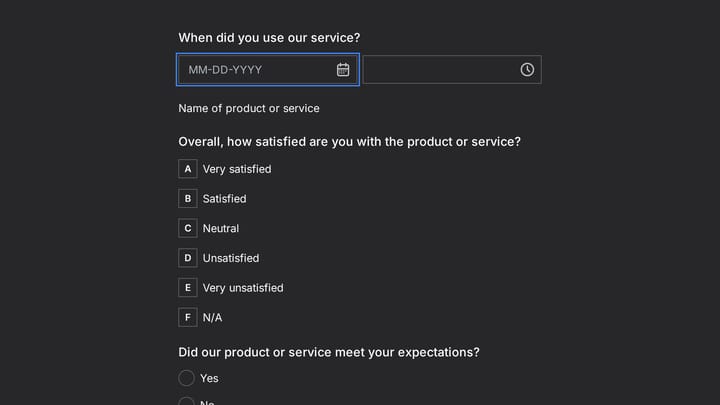 Follow Up Survey Form preview