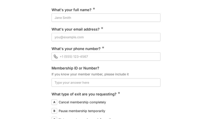 Membership Exit Form preview