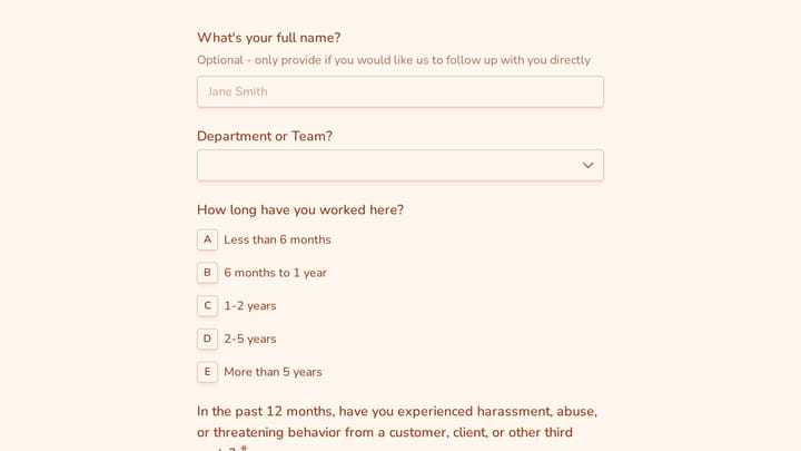 Employee Third-Party Harassment & Customer Abuse Protection Survey preview