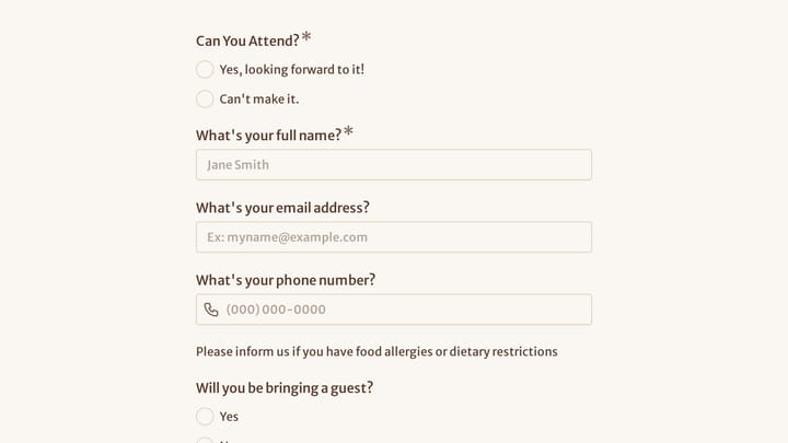 Cocktail Event RSVP Form preview