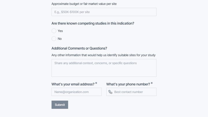 Clinical Trial Site Selection Inquiry preview