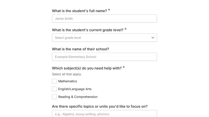 Academic Tutor Discovery Form preview