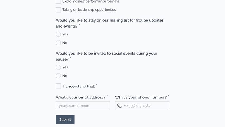 Membership Pause Request preview