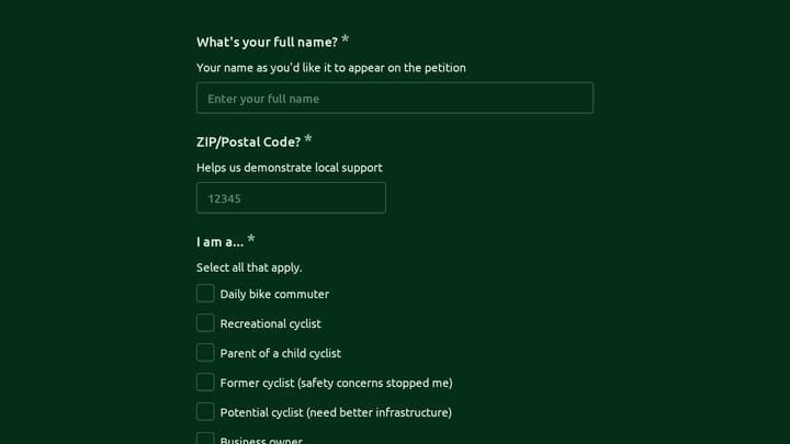 Bike Infrastructure Advocacy Petition preview