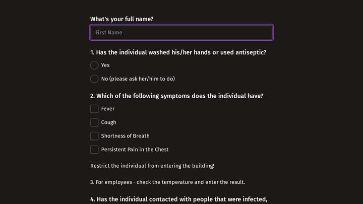 Screening Checklist for Visitors and Employees Form preview