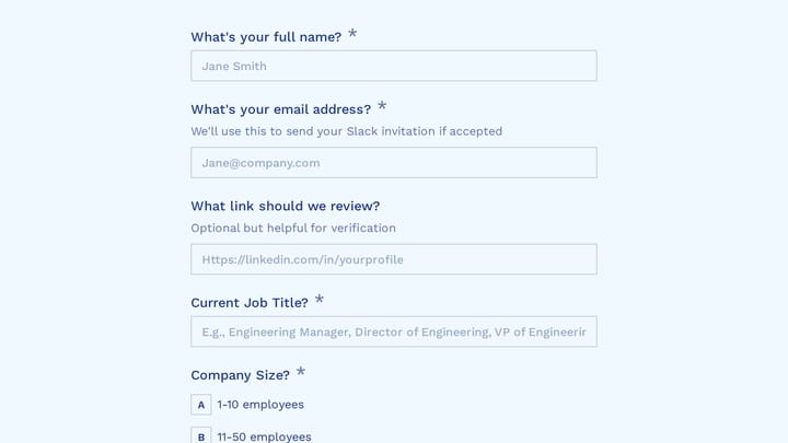Engineering Manager Community Application preview