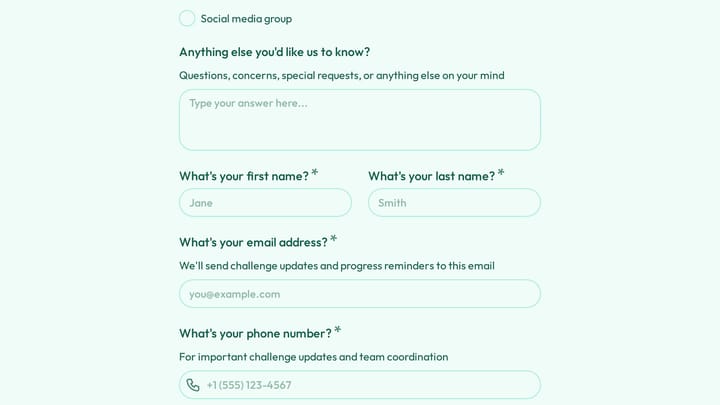 Fitness Challenge Intake preview