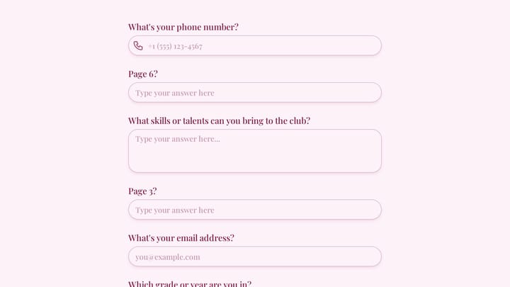School Club Signup Form preview