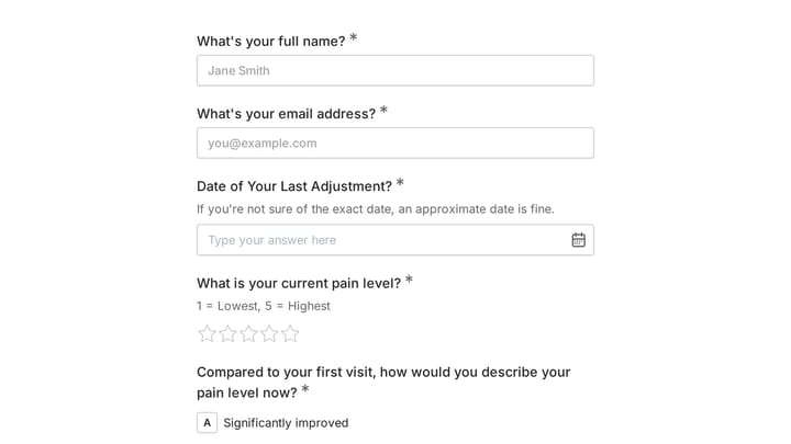 Chiropractic Care Patient Progress Survey preview