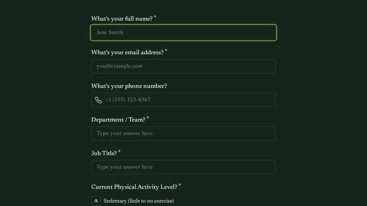 Workplace Wellness On-Site Fitness Intake preview