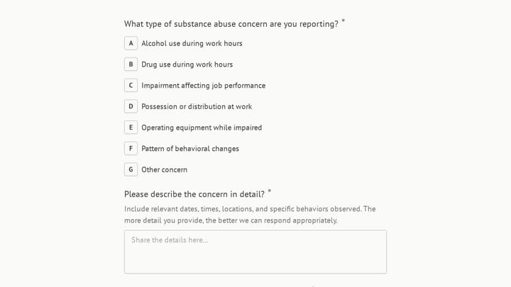 Confidential Substance Abuse Concern Report preview
