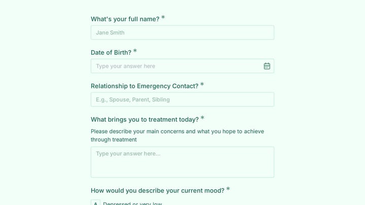 Bipolar Disorder Intake Form preview