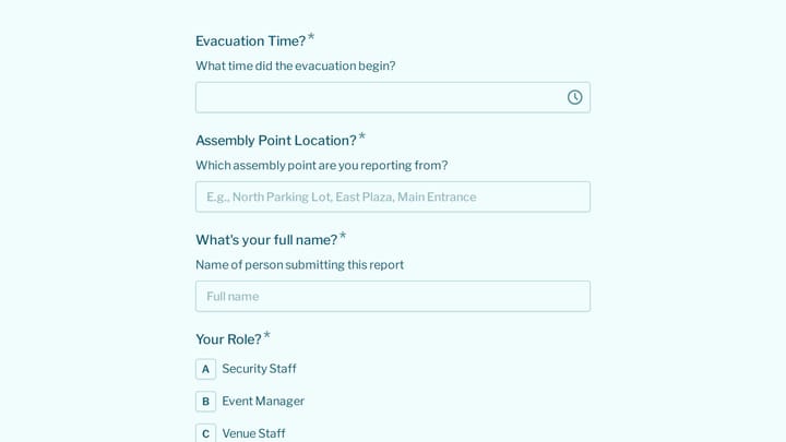 Convention Center Event Evacuation Form preview