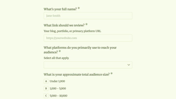 Affiliate Program Application preview