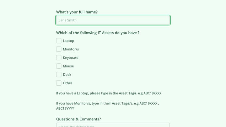 Asset Survey Form preview