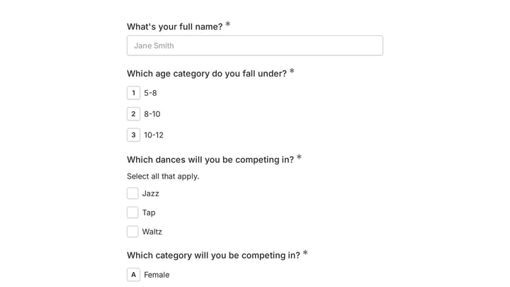Dance Competition Registration Form preview