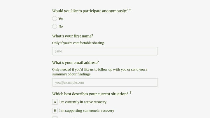 Recovery Support App User Research preview