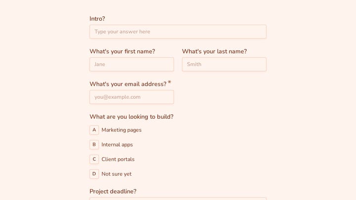Project request form preview