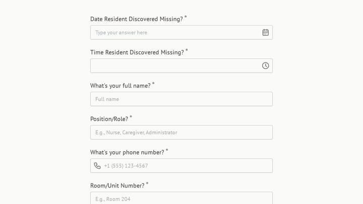 Missing Resident Report preview