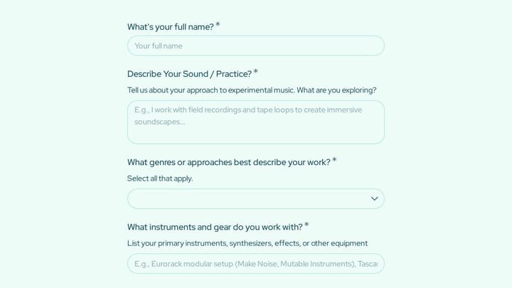 Experimental Music Collective Membership Application preview