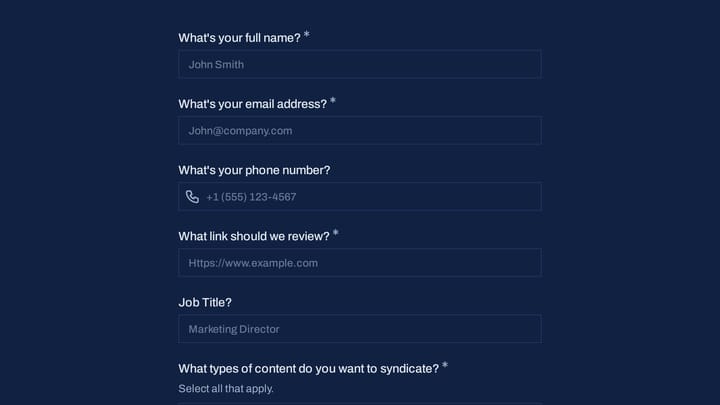 Content Syndication Inquiry preview