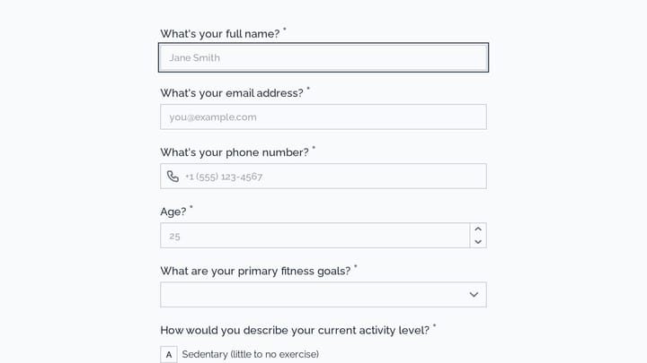 TRX Suspension Training Intake Form preview