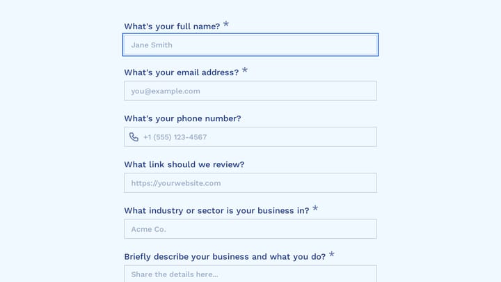 Website Design Intake Form preview