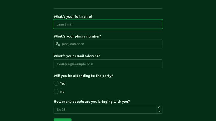 Party RSVP Form preview