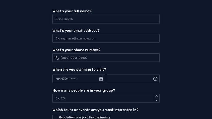 Tour Reservation Form preview