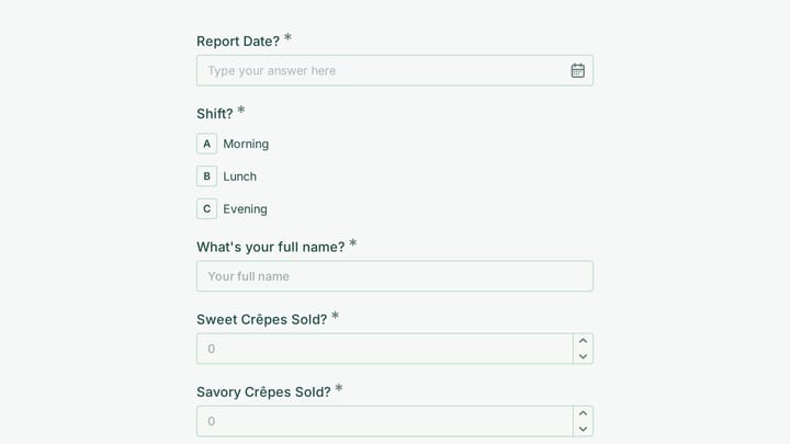 Crêpe Café Daily Service Report preview