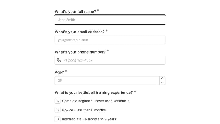 Kettlebell Training Intake Form preview
