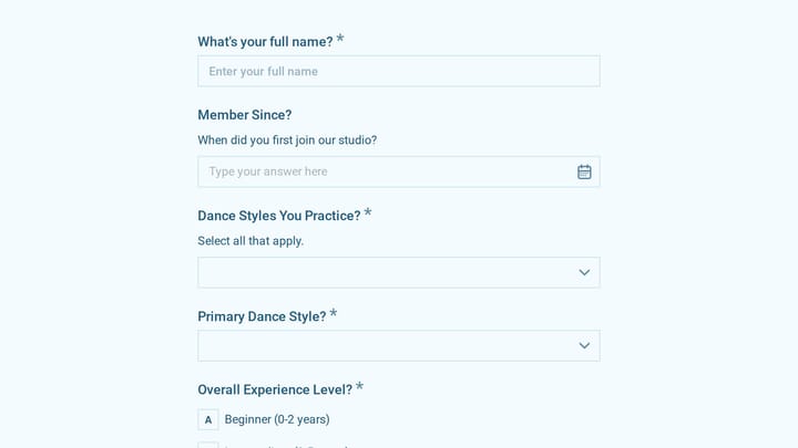 Dance Studio Member Directory Profile preview