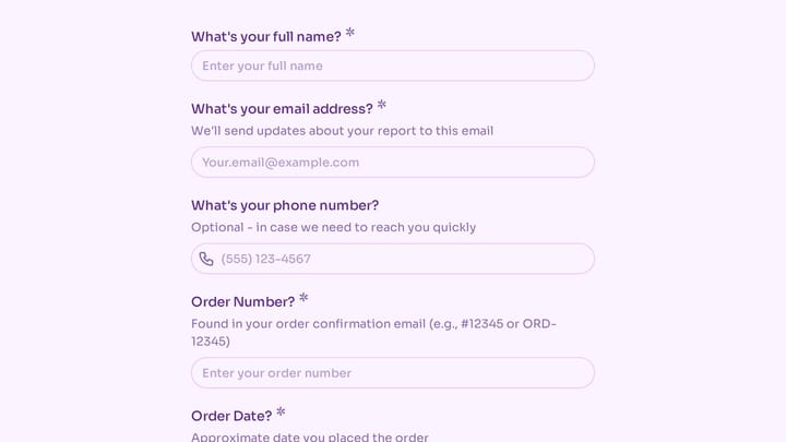 Order Problem Report preview