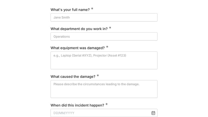 Damage Report Form preview